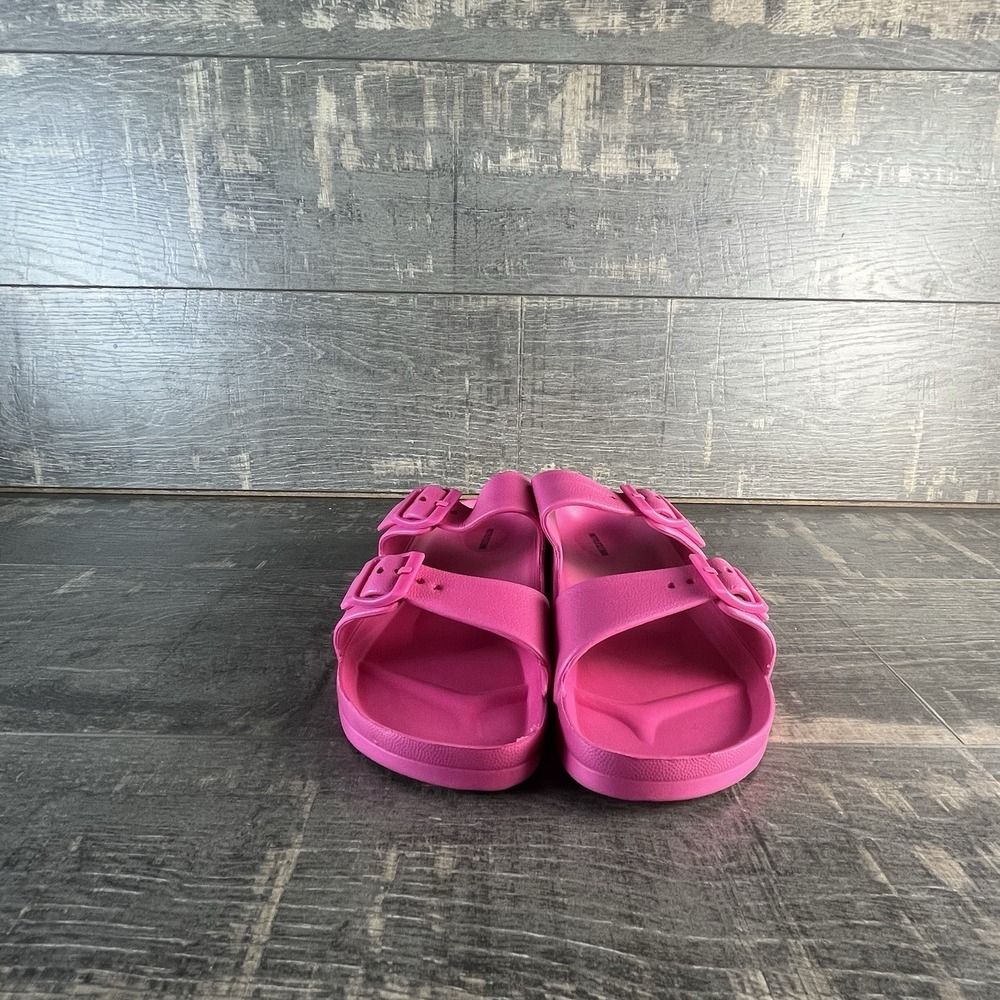 PrettyLittleThing Hot Pink Rubber Slides Buckle Sandals Womens US 7 Pool Beach - Picture 5 of 10